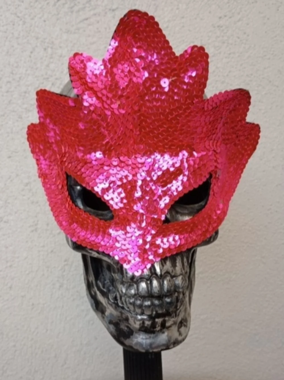 Hand Crafted Shimmering Pink Sequin Face Mask Masquerade Ball Circus Cosplay